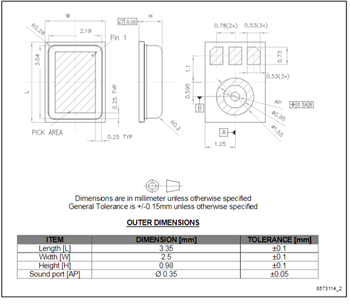 机械图纸 - STMicroelectronics MP23ABS1 MEMS音频传感器